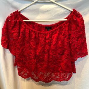 Ambiance Crop Blouse Lace Red M